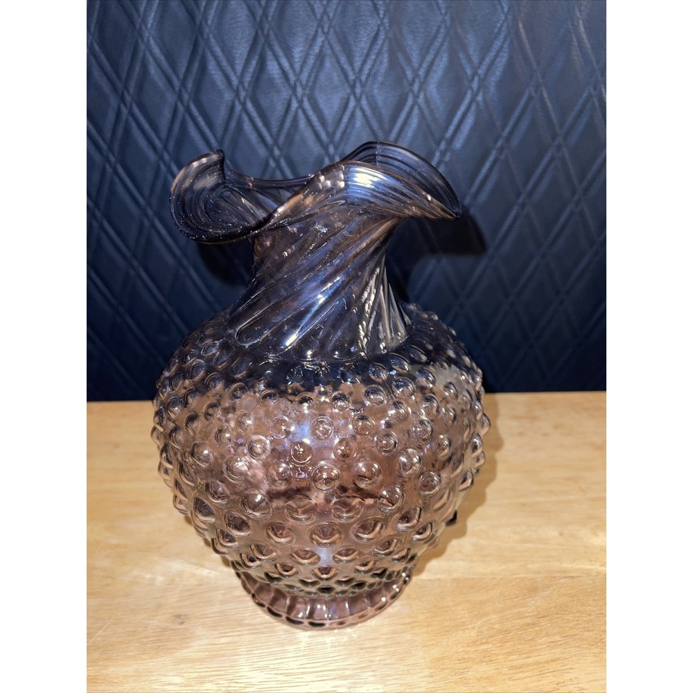 Vintage Amethyst Hobnail Glass Vase Twisted Ruffled Rim